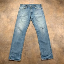 LEVI'S 504 Jeans Mens (34 Inch Waist) (33 Inch Leg) Regular Fit Blue Distressed