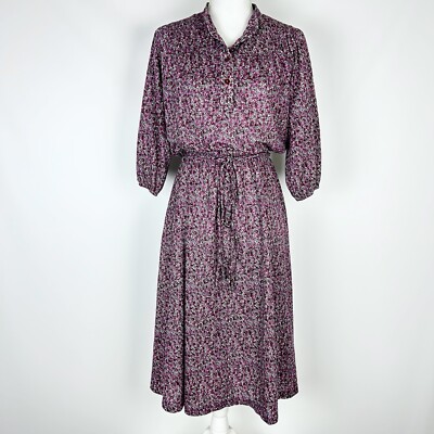 Vintage 70s Ms. Sugar Burgundy Pink Ditsy Floral Midi Dress Secretary Small  | eBay