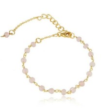 Beaded Rose Quartz Gemstone 925 Silver Gold Plated Handmade Bracelet Jewelry