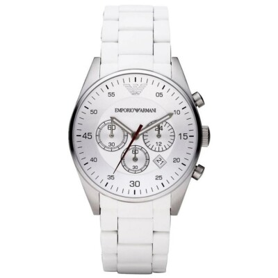 NEW EMPORIO ARMANI MENS WATCH AR5859 WHITE DIAL& WHITE RUBBER
