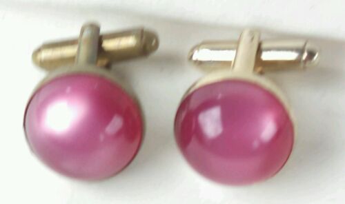 Dark Rose Pink moonstone cuff links gold-tone setting Plastic - Photo 1/3