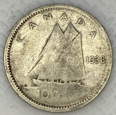 1938 CANADA 10¢ CENT KING GEORGE VI .800 SILVER LOW MINTAGE DIME