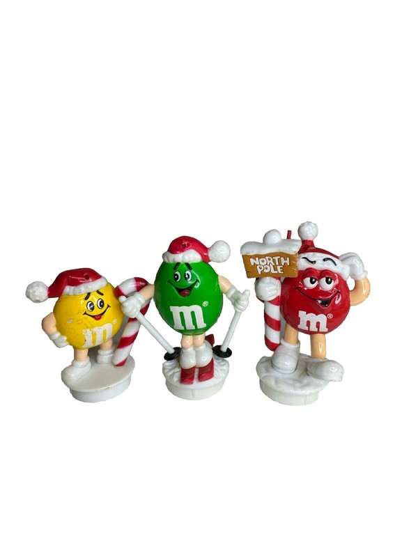 Vintage Red , Yellow Green M&M's North Pole Christmas Tree Ornament 91, 92 & 99