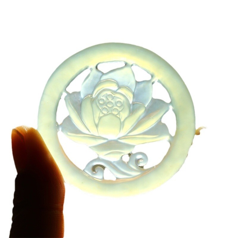 Certified A-Grade Icy Green Jadeite Lotus Pendant 52x52mm