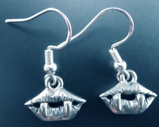 Vampire Earrings Sterling Silver Ear Wires Goth Fangs Lips Mouth Vamp Gothic