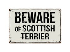 496VS Beware Of Scottish Terrier 8 "x 12" Vintage Aluminum Retro Metal Sign