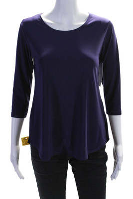 Sympli Womens Blackberry 3/4 Sleeve Crew Neck Go To Classic Relax Tee Size 4