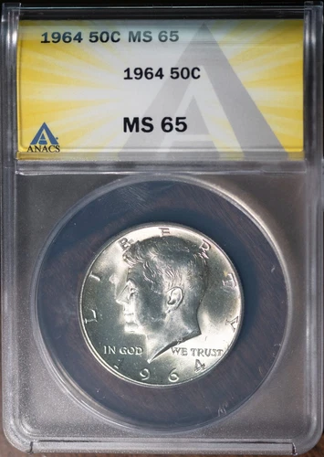 1964 50c Silver John F Kennedy Half-dollar MS 65 ANACS # 7351577 + Bonus