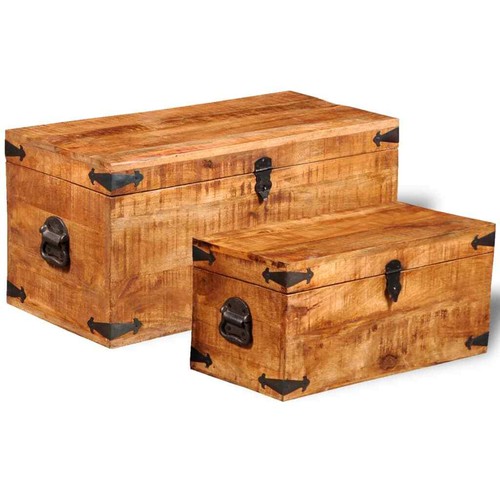 NNEVL Storage Chest Set 2 Pieces Rough Mango Wood - Picture 2 of 8