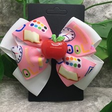 Handmade 4.5  Alligator Clip Layered Stacked Bow Grosgrain Ribbon BTS School 382