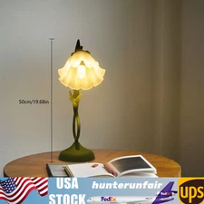 Table Lamp Flower Shape Glass Bedside Desk Light Fixture Green Reading Lamp