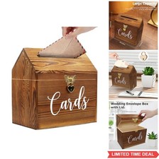 Wooden Wedding Card Box with Lock and Key 10x6x10 Inch Large Capacity Heart