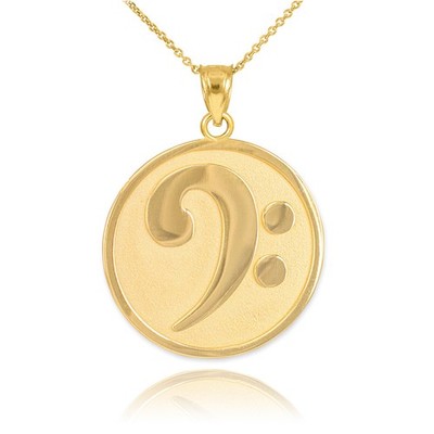 Massiver Gold strukturierter Bass F-Schlüssel großer Anhänger Halskette (gelb/rose/weiß)