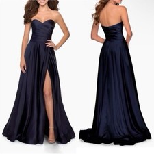 NEW La Femme 28608 Strapless Sweetheart Gown Navy Blue Formal Maxi Dress 2