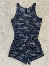 Athleta Girl on the go romper black camo Girls Size L 12 Large Zip Pockets
