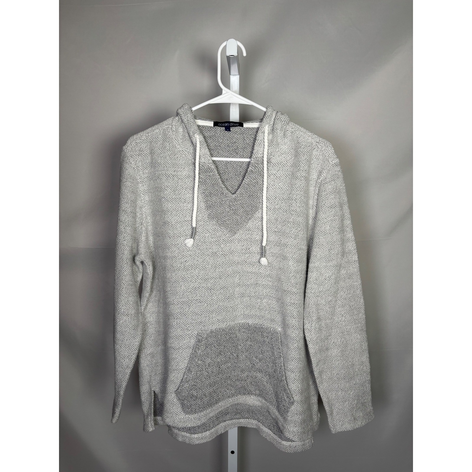 Ocean Drive Womens Gray Herringbone V-Neck Hoodie Sweatshirt B5126TJ Size S