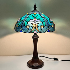 Cyan Green Tiffany Style Stained Glass Table Lamp for Home  Office