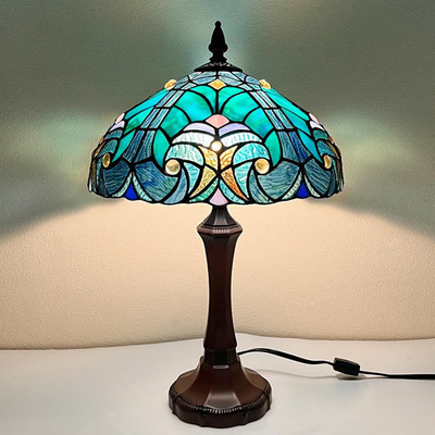 Cyan Green Tiffany Style Stained Glass Table Lamp for Home & Office