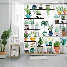 Shower Curtain 72-in Watercolor Plants Botanical Floral Flower Pots Succulents