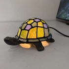 Vtg Stained Glass Brass Tiffany Style Turtle Accent Table Lamp Night Light Decor