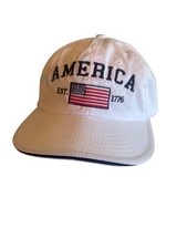 White Baseball Cap "America Est. 1776" Made In USA Adjustable Strap Patriotic