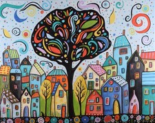 CONFETTI JOY 20x16x3/4inch ORIG CANVAS PAINTING folk art abstract Karla Gerard