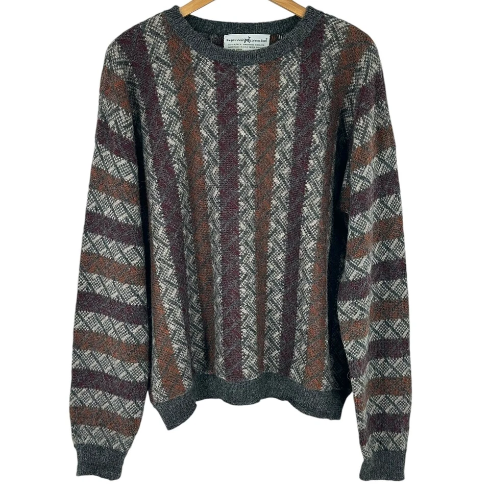 Vintage Peruvian Connection 100% Alpaca Sweater Gray Multicolor Men's XL Cosby - Image 2 of 4