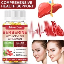 120 Caps Berberine 5000mg High Absorption For Blood Sugar Immune 2 Months Supply