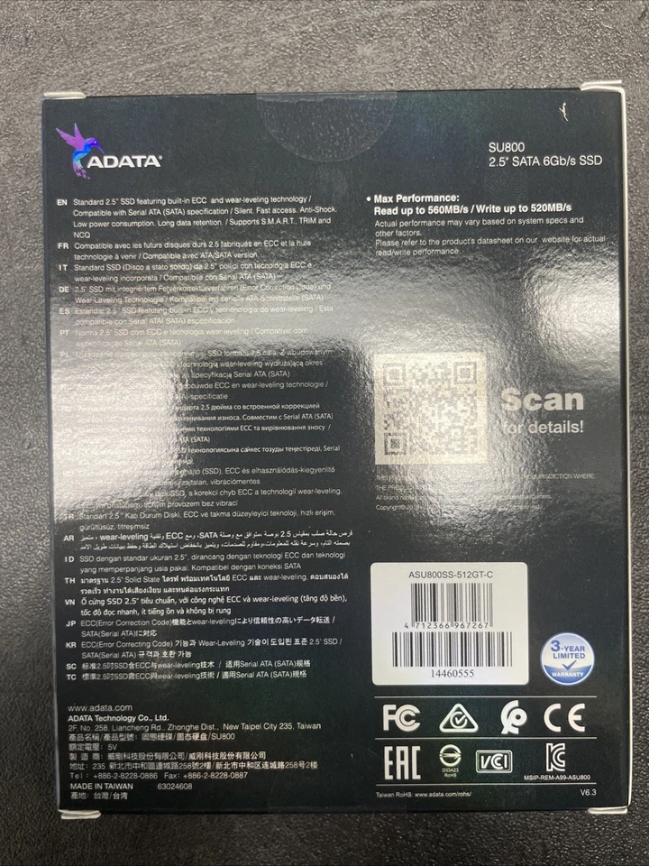 ADATA Ultimate SU800 512GB 2.5" SATA III Internal SSD **NEW IN BOX** - Image 2 of 2