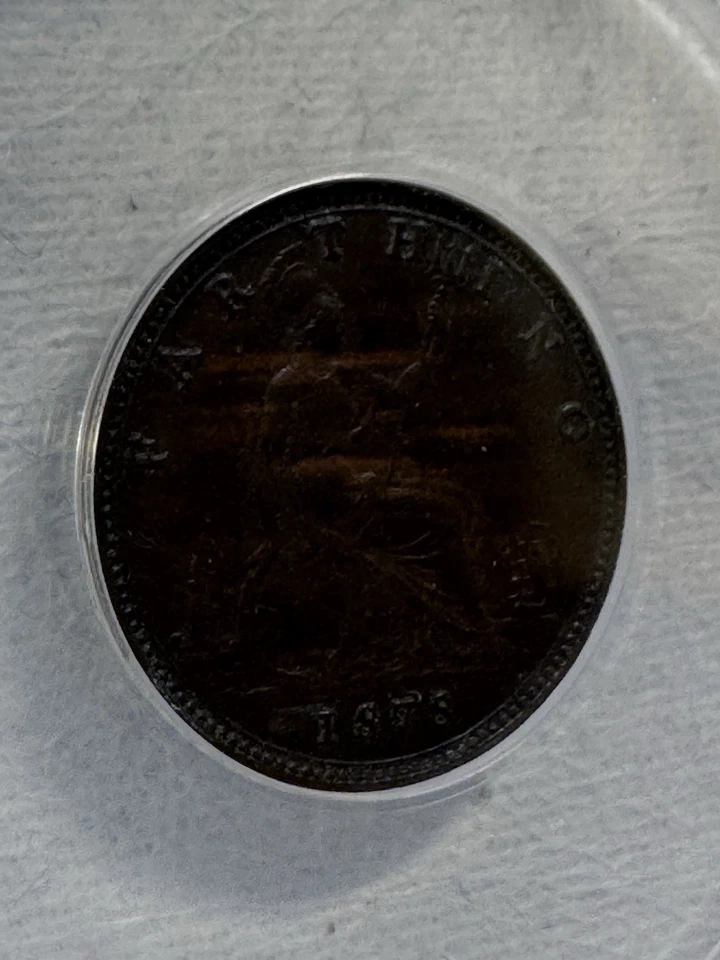 1878 Great Britain Farthing Graded AU 50 by ANACS - Image 2 of 4