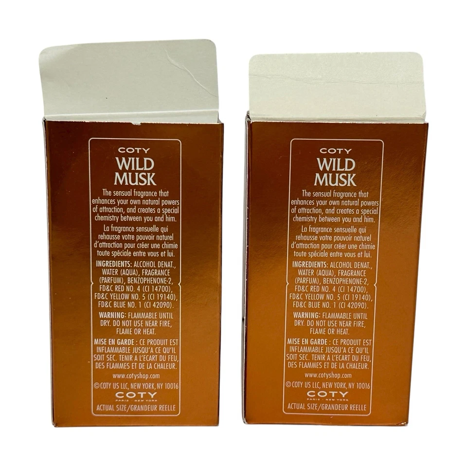 De colección Coty Wild Musk Colonia Spray .375 Fl Oz Descontinuado LOTE DE 2 Tamaño de Viaje Foto 4 de 4