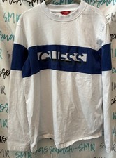 Mens GUESS White Blue Logo Long Sleeve Super Soft Top Size M Medium VGUC