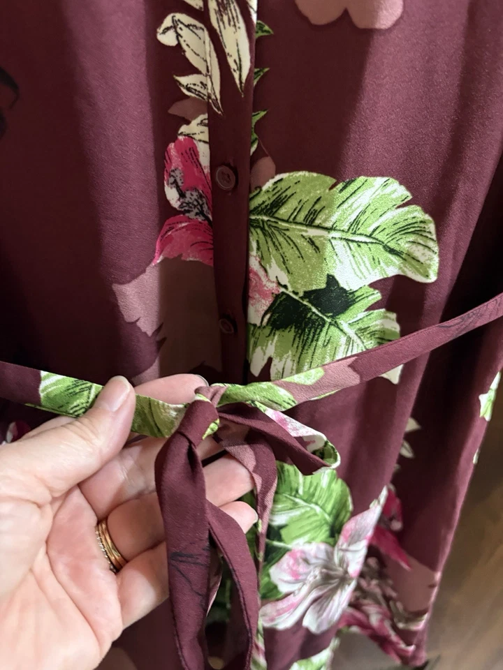 Экспресс-платье женщин средний бордовый многоцветный цветочный повседневный кнопка спереди платье - Изображение 3 из 4