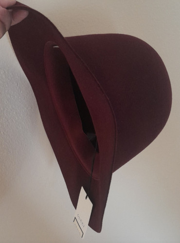 Gucci Wide Brim 100% Rabbit Felt Hat Burgundy Classic Elegant Bohemian Boho