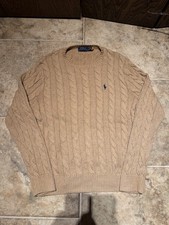 Polo Ralph Lauren Old Money Cable Knit Cotton Sweater Men's SizeM Tan Beige Came
