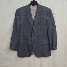 Jos. A. Bank 46R Blue/Gray Plaid Silk Wool Blazer 2-Button Double Vent Pockets