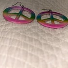 Large Neon tie dye Hippie Peace Sign Dangle Earrings #835-P — photo 3