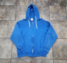 Vintage 90s Hanes Men's XL Blank Blue Full Zip Essnetial Skater Hoodie Jacket