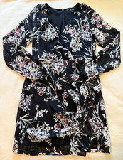 GUESS Black Floral Chiffon Mini Dress Long Sleeve V-Neck Ruffle Zip Size S