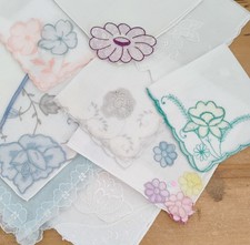 Vgt Lot Of 10 3D Floral Cotton Hankies Handkerchiefs