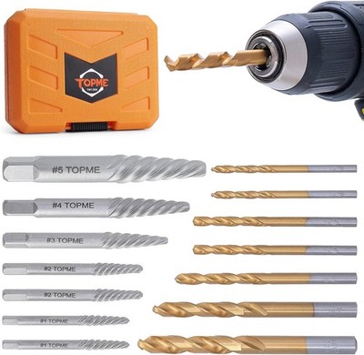 Screw Extractor Set, 14PCS Easy Out Screw Extractor Set and Left-Hand Drill Bit