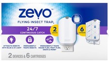 Zevo Flying Insect Trap Fly Trap 2 devices 6 refills cartridges