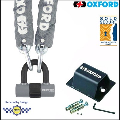 Oxford HD Motorrad 1,5 m Kettenschloss + Bodenanker SOLD SECURE OF159 LK397 grau