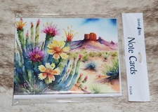 LEANIN TREE Desert Flowers Scene~Colorfully Blank Inside~Pack 8 Notecards #35778