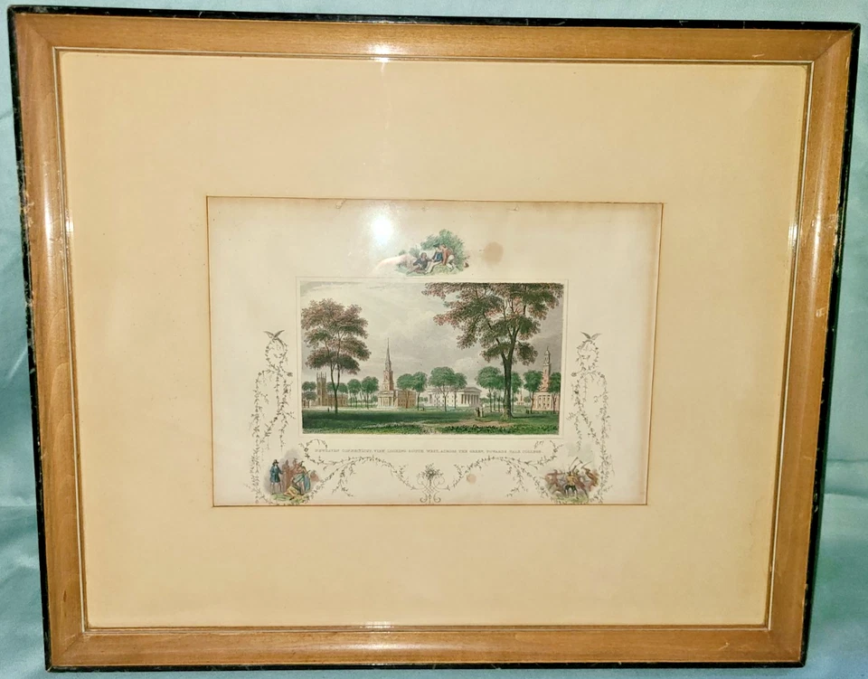 Antique framed John Howard Hinton colored plate, New Haven CT Yale College 1830s