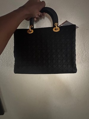 Vintage Christian Dior Lady Dior Black Cannage Quilted Handbag Gold Hardware Red
