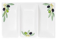 Ital Relief Keramik Dreigeteilter Anrichteteller Olive Servierplatte Ca.31X21Cm