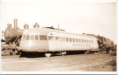 RPPC 1934 Pullman Railplane next to Train - Photo Postcard