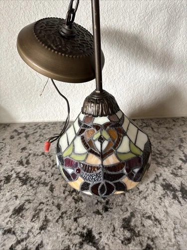 Vintage Tiffany Style Stained Glass Pendant Light Mission Style