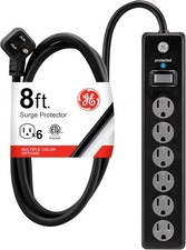 GE Surge Protector Power Strip, 8 Ft Extension Cord, 6 Outlet Extender, 1300 Jou
